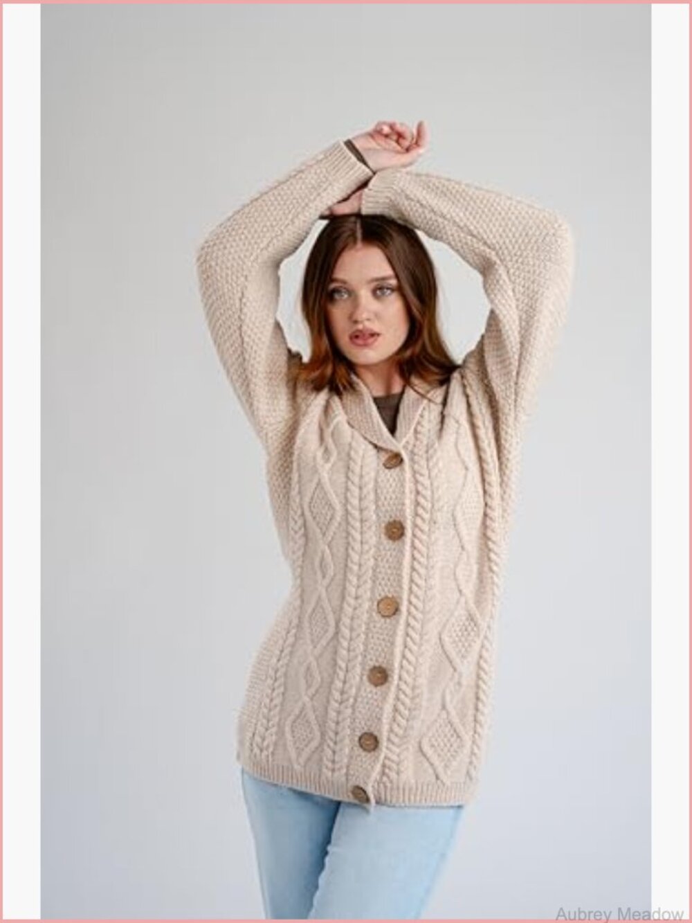 Merino Wool Shawl Neck Cardigan Ladies V-Neck Buttoned Sweater